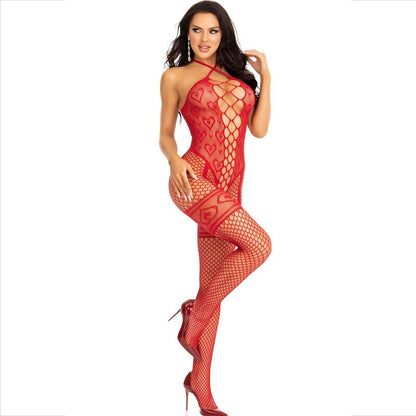 Bodystocking cavezza collo rosso cuori rossi di Leg Avenue, immagine 5