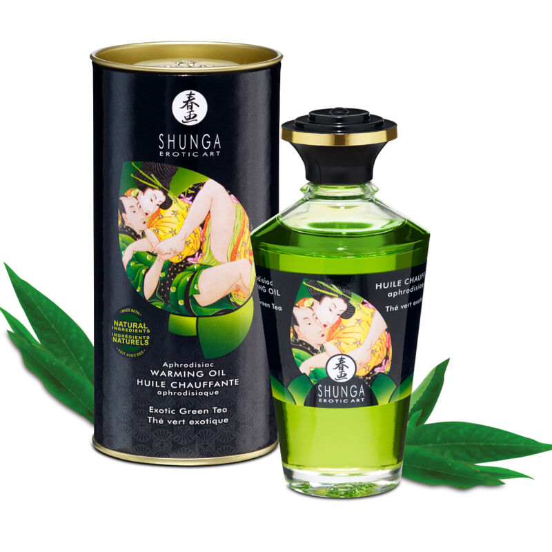 Olio da massaggio effetto calore biologico al tè verde 100 ml di Shunga