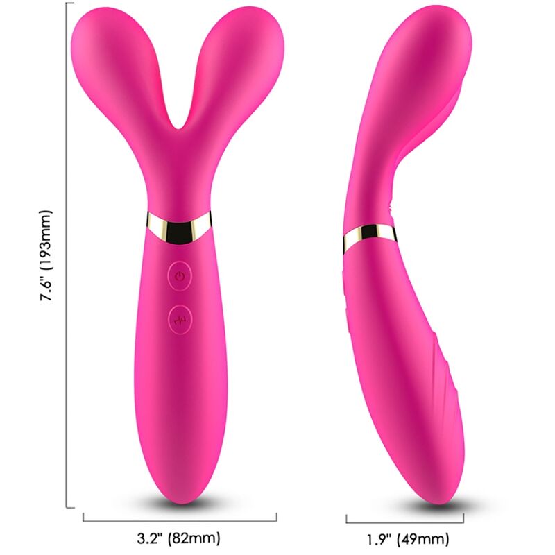 Massaggiatore e vibratore a Y-wand doppia testa fucsia di Armony