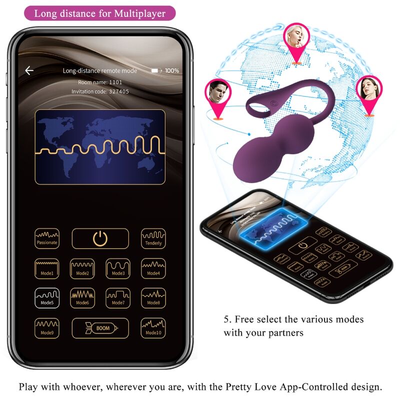 Ovetto vibrante aPP Elvira kegel balls telecomando viola di Pretty Love, immagine 14