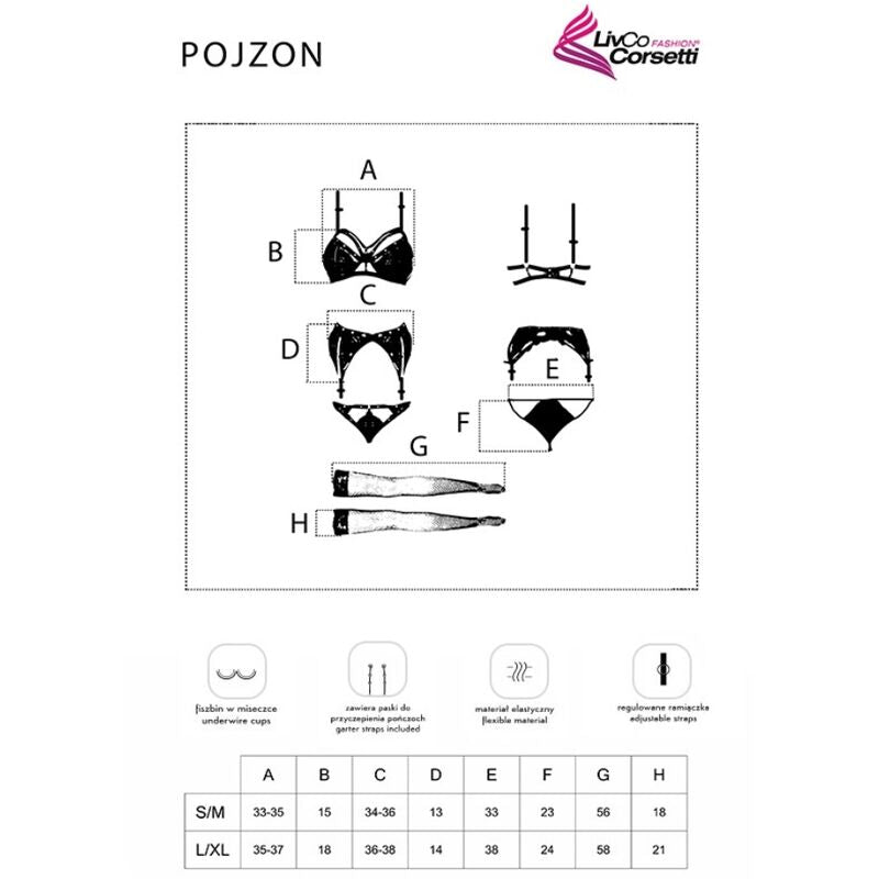 Reggiseno Pojzon e Reggettiere e calze e slip nero L/XL di Livco Corsetti Fashion, immagine 3
