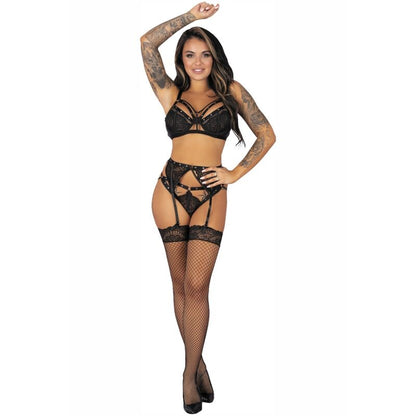 Reggiseno Pojzon e Reggettiere e calze e slip nero L/XL di Livco Corsetti Fashion