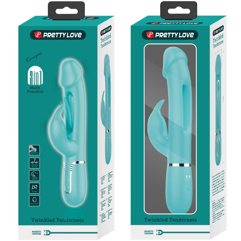 Vibratore Dejon rabbit 3 in 1 multifunzione verde acqua di Pretty Love, immagine 11