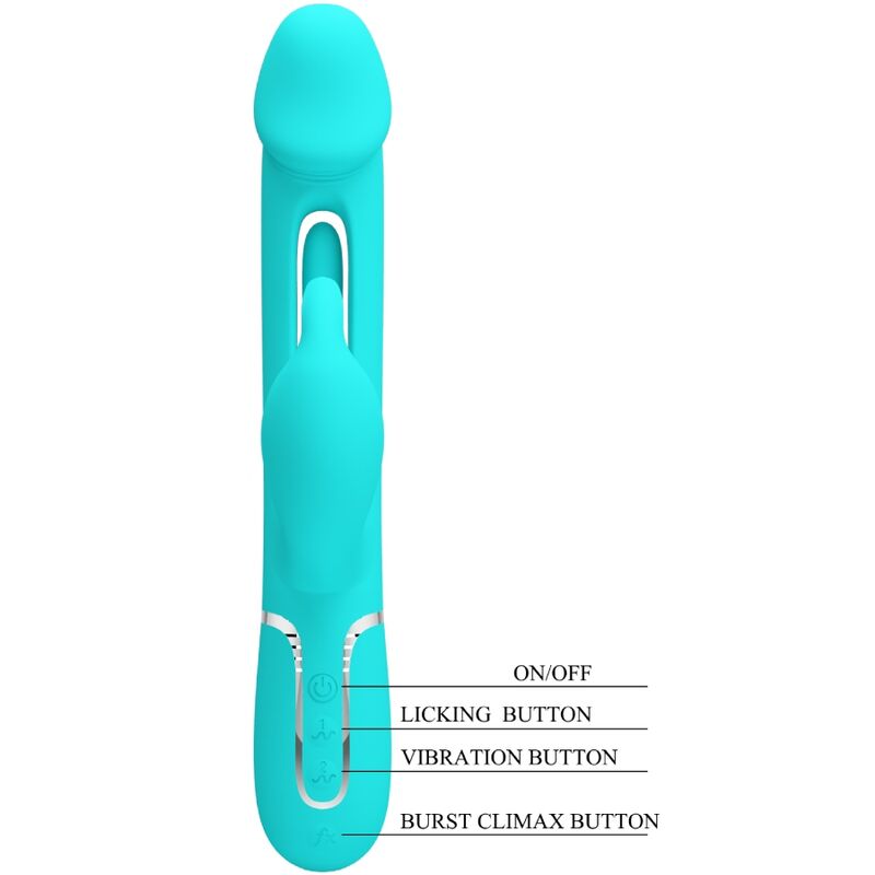 Vibratore Dejon rabbit 3 in 1 multifunzione verde acqua di Pretty Love, immagine 8