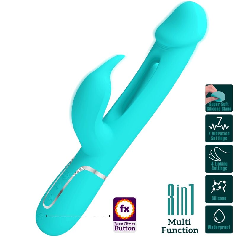 Vibratore Dejon rabbit 3 in 1 multifunzione verde acqua di Pretty Love, immagine 10