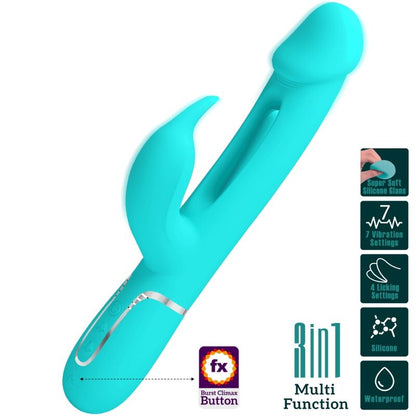 Vibratore Dejon rabbit 3 in 1 multifunzione verde acqua di Pretty Love, immagine 10