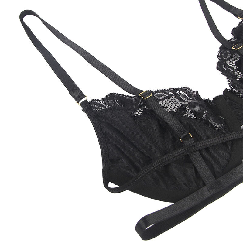 Set 3 pezzi reggiseno e perizoma e giarrettiera in pizzo nero L/XL di Subblime, immagine 6