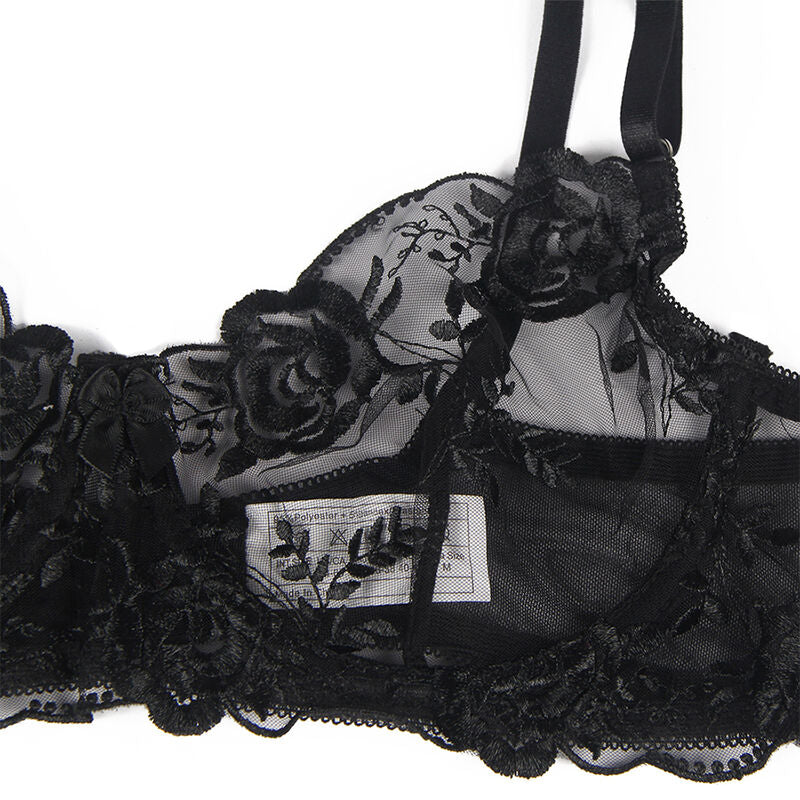 Set 3 pezzi reggiseno e perizoma e giarrettiera stampa floreale nero L/XL di Subblime, immagine 12