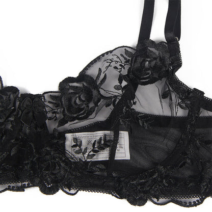 Set 3 pezzi reggiseno e perizoma e giarrettiera stampa floreale nero L/XL di Subblime, immagine 12