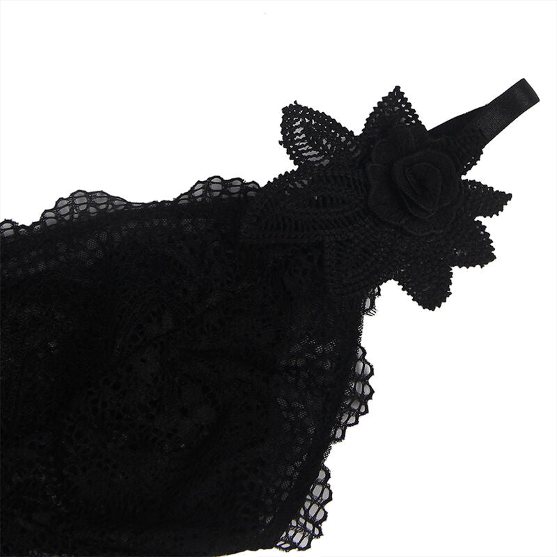 Babydoll tulle con dettagli pizzo e fiori nero L/XL di Subblime, immagine 7