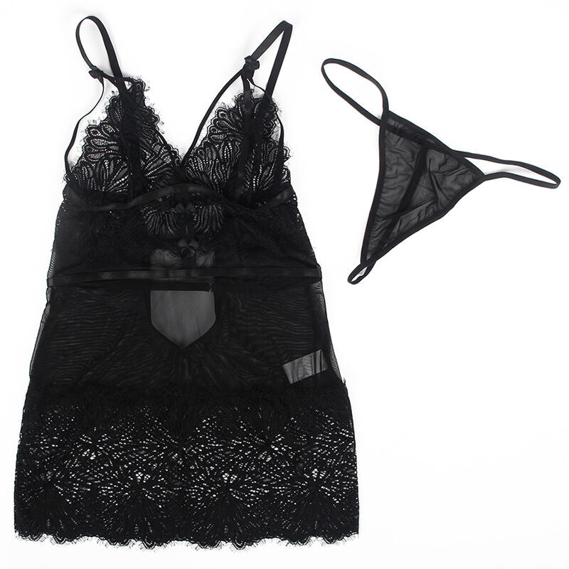 Babydoll con spalline regolabili in pizzo nero S/M di Subblime, immagine 6