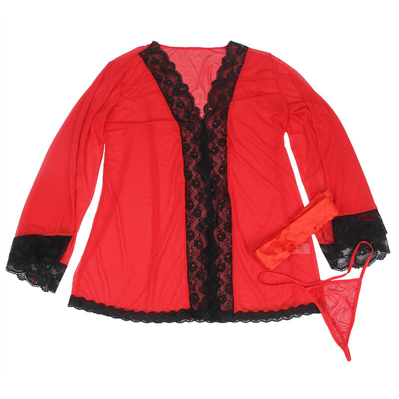Vestaglia in tessuto trasparente con dettagli in pizzo rosso L/XL di Subblime, immagine 5