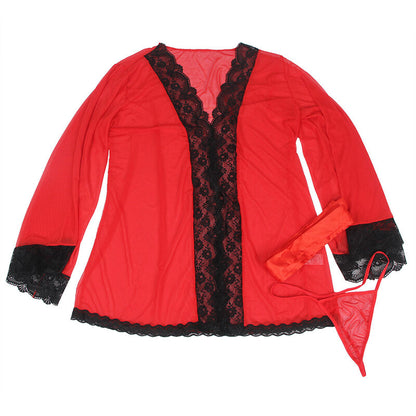 Vestaglia in tessuto trasparente con dettagli in pizzo rosso L/XL di Subblime, immagine 5