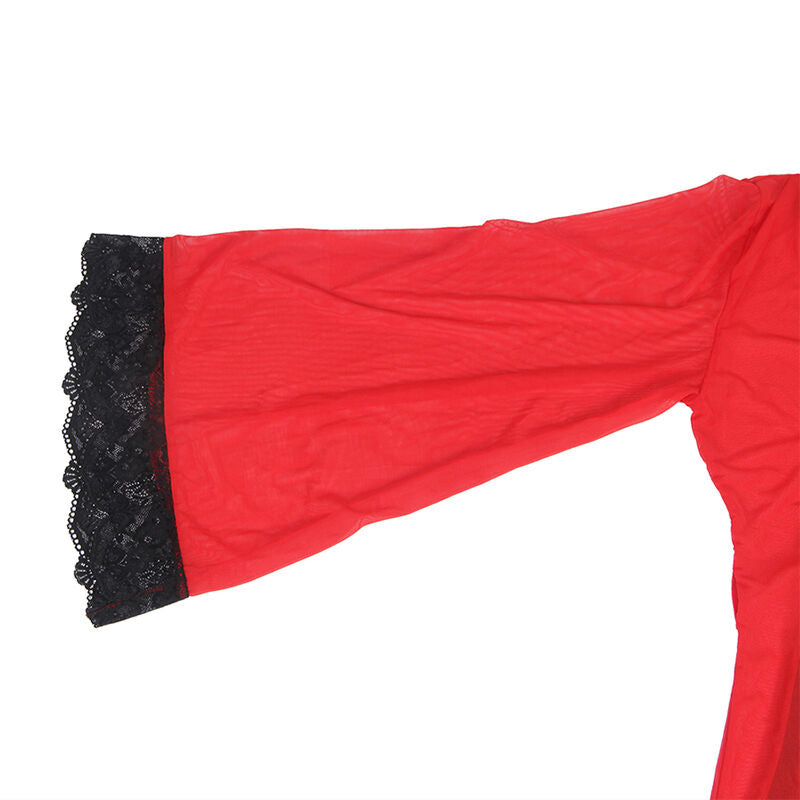 Vestaglia in tessuto trasparente con dettagli in pizzo rosso L/XL di Subblime, immagine 6