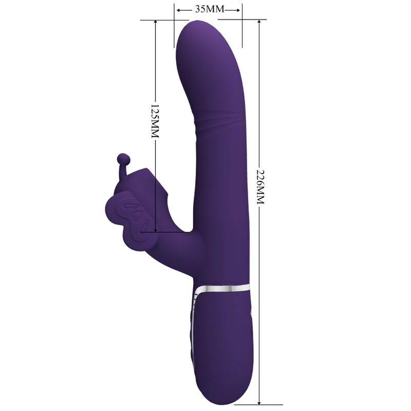 Vibratore multifunzione rabbit 4 in 1 farfalla viola di Pretty Love, immagine 7
