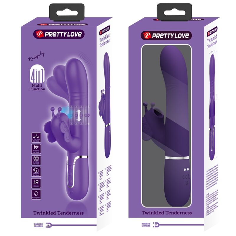 Vibratore multifunzione rabbit 4 in 1 farfalla viola di Pretty Love, immagine 11