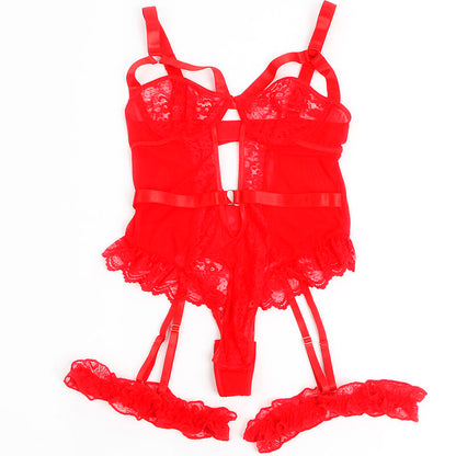 Orsacchiotto con giarrettiera con dettaglio in pizzo e strisce rosse L/XL di Subblime, immagine 3