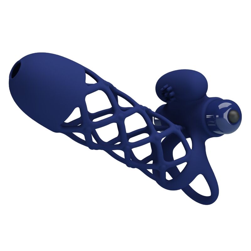 Anello Giann vibratore con guaina in silicone blu di Pretty Love