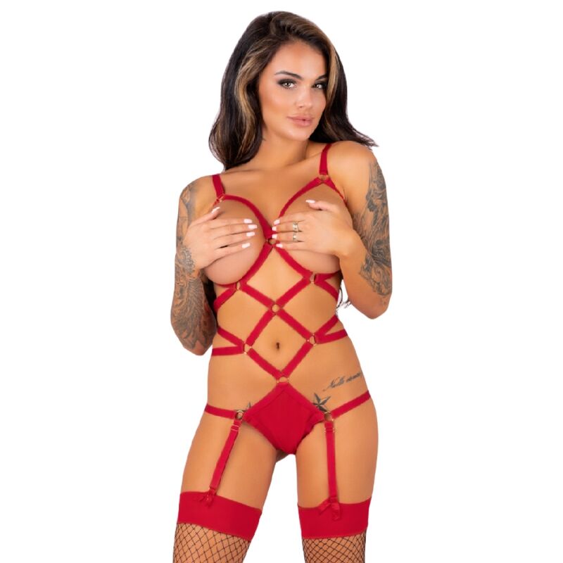 Set Thiara body e calze rosso L/XL di Livco Corsetti Fashion