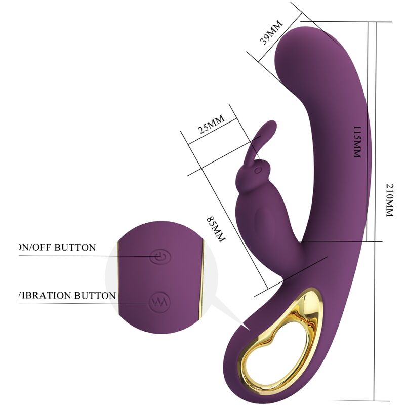 Vibratore rabbit Liam e stimolatore del punto g viola di Pretty Love, immagine 3