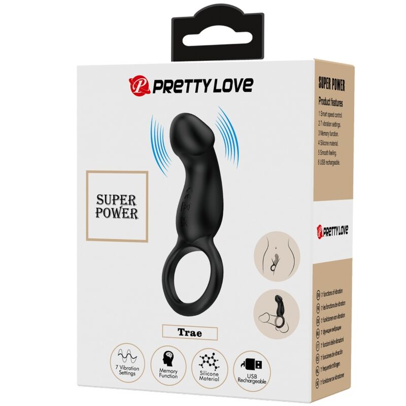 Anello vibrante con stimolatore Trae nero di Pretty Love, immagine 6