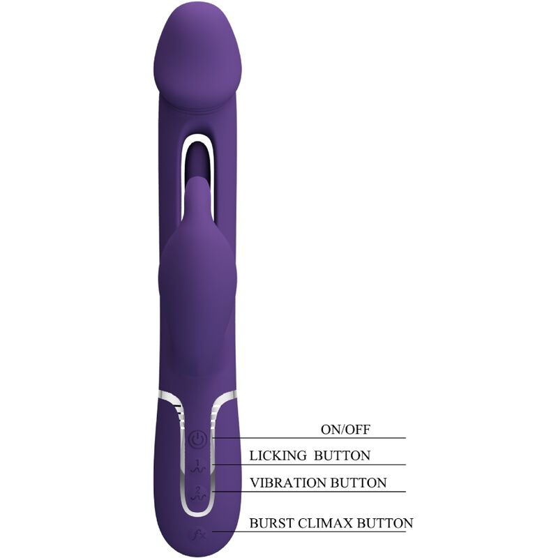 Vibratore multifunzione Kampas rabbit 3 in 1 con lingua viola di Pretty Love, immagine 7
