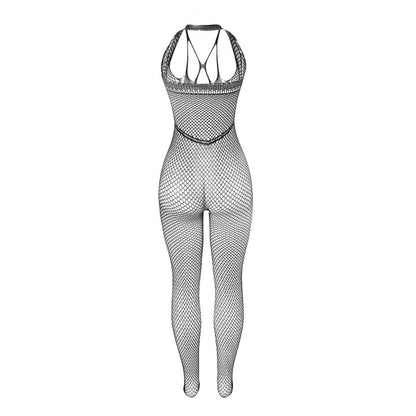 Bodystocking lungo a rete con spalline su petto e schiena nero taglia unica di Subblime, immagine 4