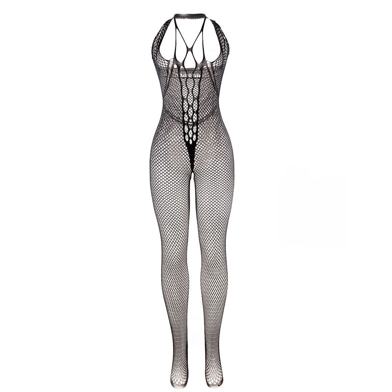 Bodystocking lungo a rete con spalline su petto e schiena nero taglia unica di Subblime, immagine 3