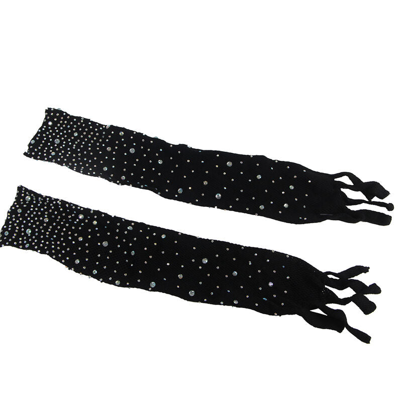 Bodystocking a rete con guanti e strass nero taglia unica di Subblime, immagine 5