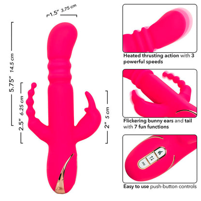 Vibratore triplo Jack fantasy riscaldato rosa coniglio di Calexotics, immagine 7
