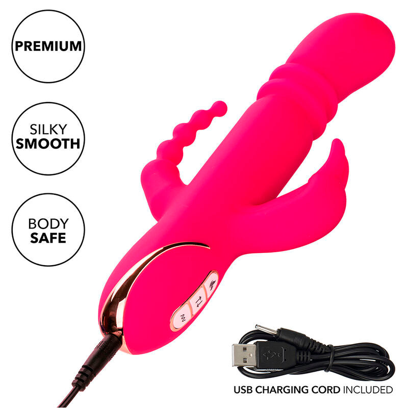 Vibratore triplo Jack fantasy riscaldato rosa coniglio di Calexotics, immagine 8