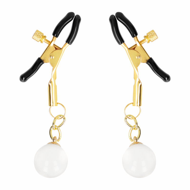 Morsetti per capezzoli con perline di vetro oro 6 cm di Kink, immagine 2