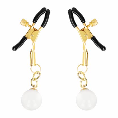 Morsetti per capezzoli con perline di vetro oro 6 cm di Kink, immagine 2