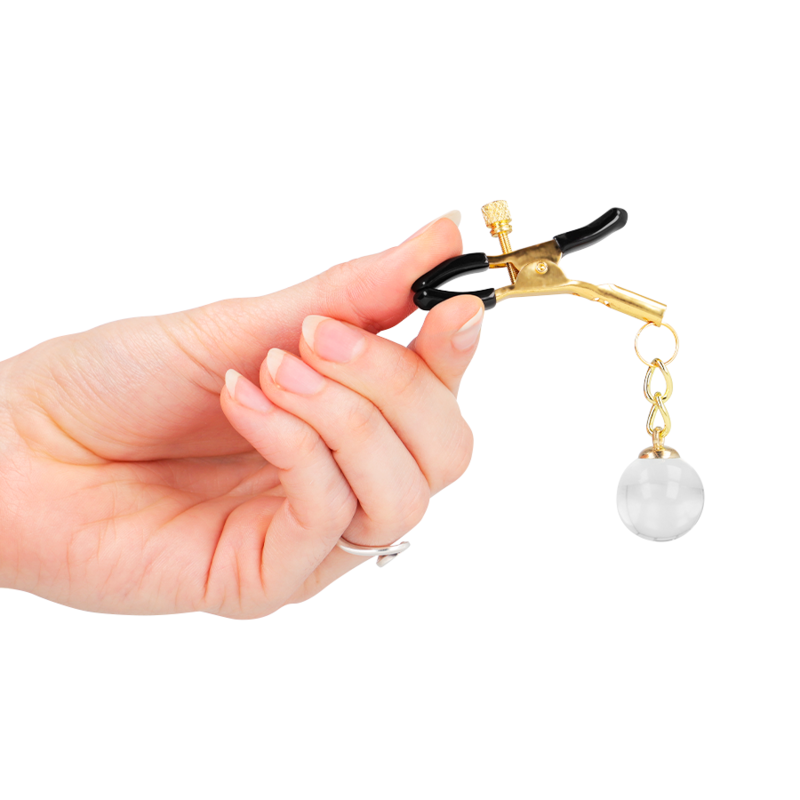 Morsetti per capezzoli con perline di vetro oro 6 cm di Kink, immagine 4