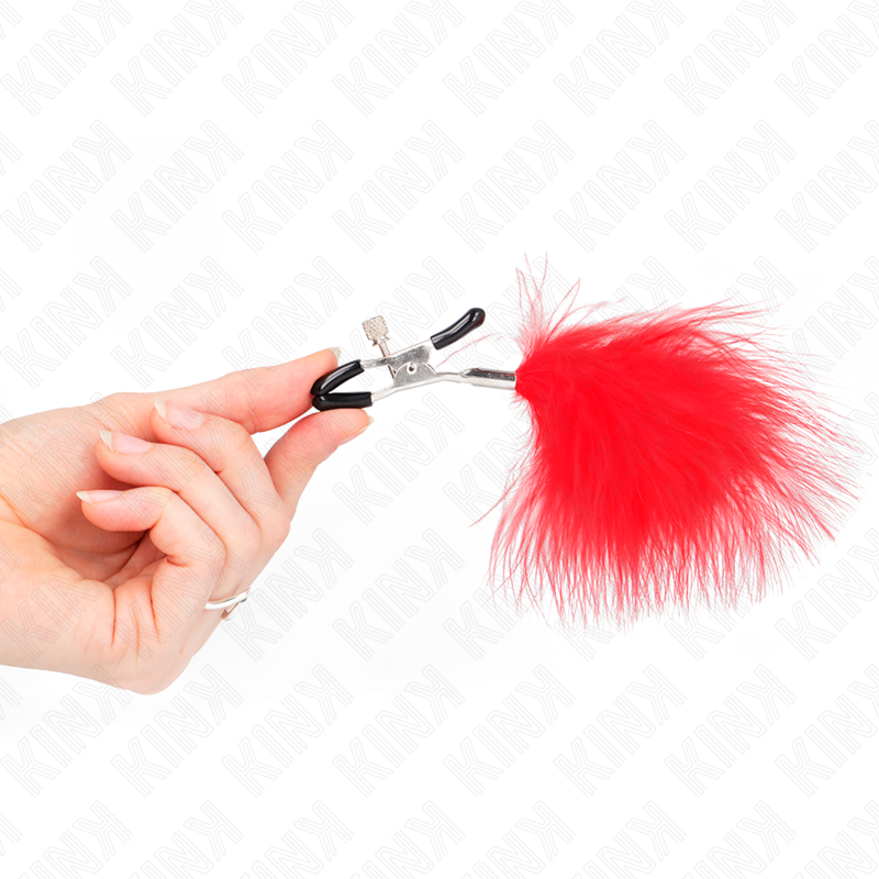Pinza per capezzoli piuma rosso 7 cm di Kink, immagine 4