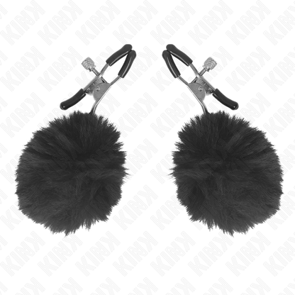 Morsetto per capezzoli con sfera in Ecopelliccia nera 6 cm di Kink