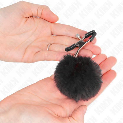 Morsetto per capezzoli con sfera in Ecopelliccia nera 6 cm di Kink, immagine 3