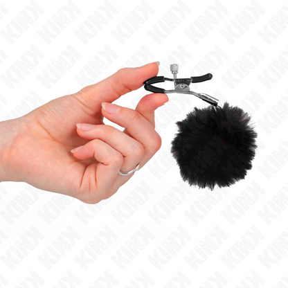 Morsetto per capezzoli con sfera in Ecopelliccia nera 6 cm di Kink, immagine 4