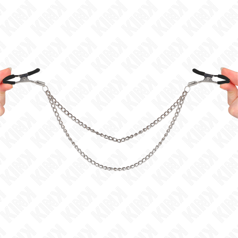 Pinze per capezzoli con 2 catene spesse argento 20/23 cm di Kink