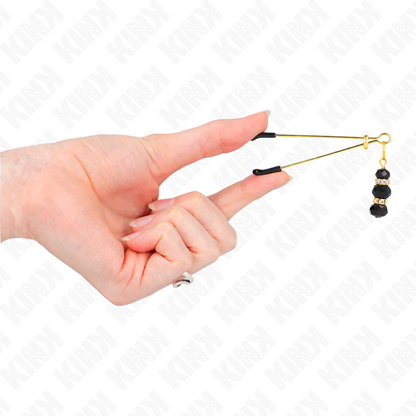 Pinze per capezzoli sottili oro con 3 perline di vetro nere 7 cm di Kink, immagine 4