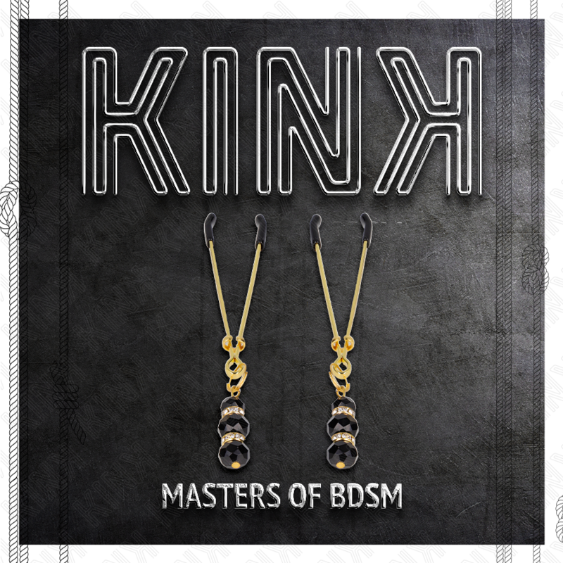 Pinze per capezzoli sottili oro con 3 perline di vetro nere 7 cm di Kink, immagine 5