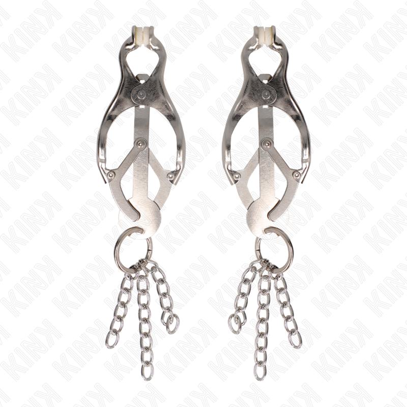 Pinze per capezzoli trifoglio giapponese con Catenine argento di Kink, immagine 2