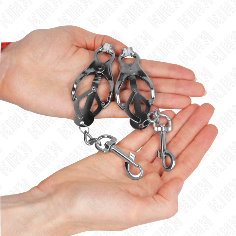 Pinze per capezzoli trifoglio giapponese con ganci argento di Kink, immagine 3