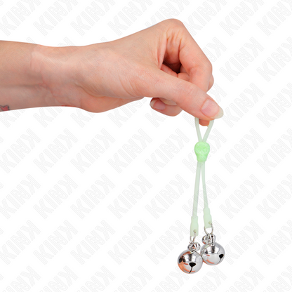 Pinze per capezzoli Teschio luminoso con anello Campane regolabili Verde/argento di Kink, immagine 4
