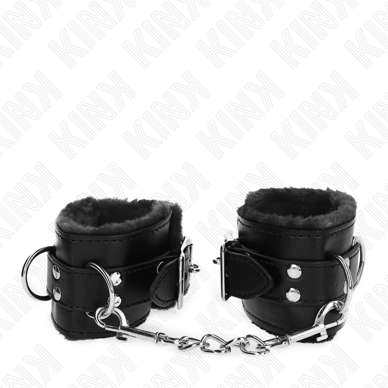 Resistenza da polso imbottita in pelliccia nera con cintura nera regolabile 17-29 cm x 6 cm di Kink, immagine 3