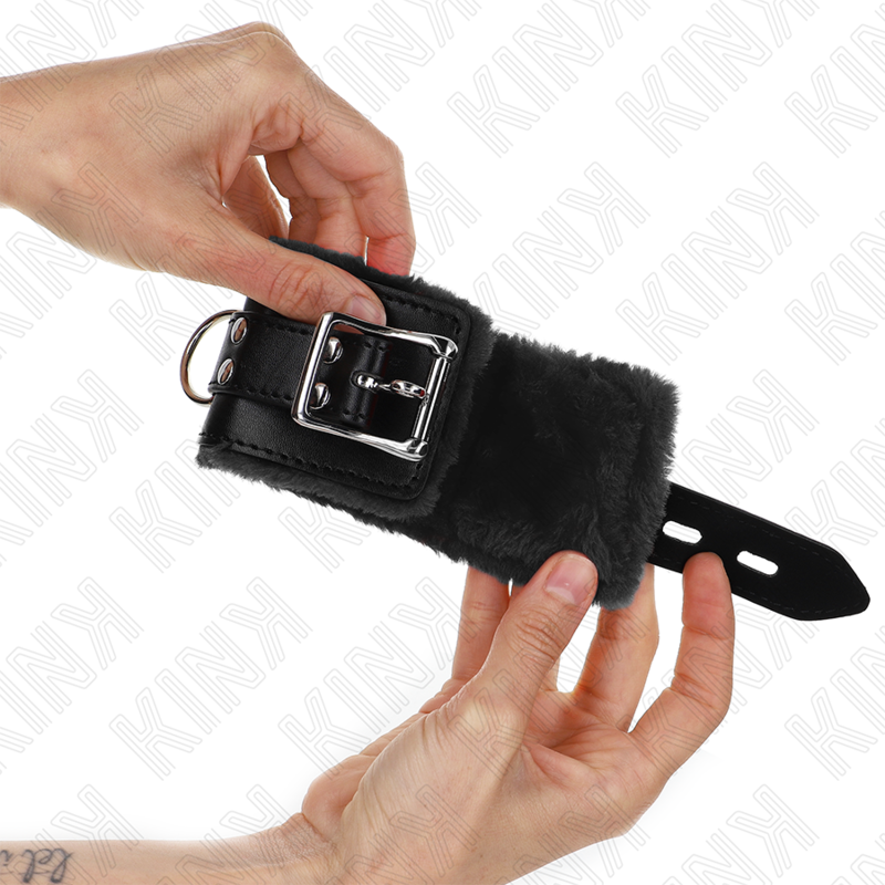 Resistenza da polso imbottita in pelliccia nera con cintura nera regolabile 17-29 cm x 6 cm di Kink, immagine 2