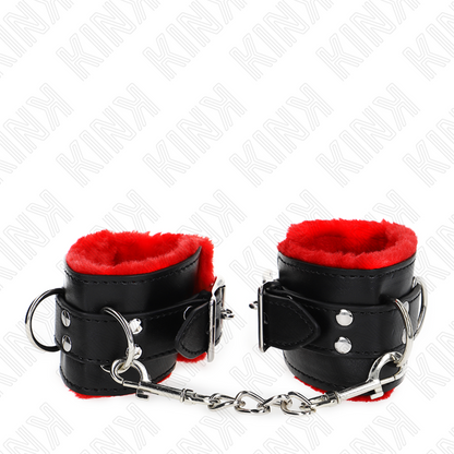 Polsini imbottiti in pelliccia con fori quadri cintura rossa e nera regolabile 17-29 cm x 6 cm di Kink, immagine 3