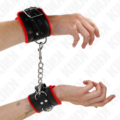 Polsini imbottiti in pelliccia con fori quadri cintura rossa e nera regolabile 17-29 cm x 6 cm di Kink