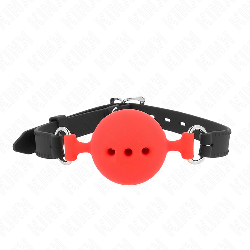 Bavaglio in silicone intero 55 x 2 cm con sfera da 5 cm misura L rosso regolabile 35-51 cm di Kink
