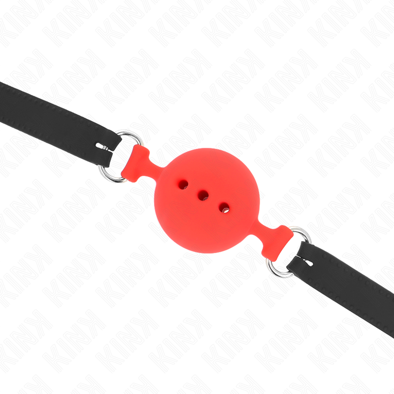 Bavaglio in silicone intero 55 x 2 cm con sfera da 5 cm misura L rosso regolabile 35-51 cm di Kink, immagine 5